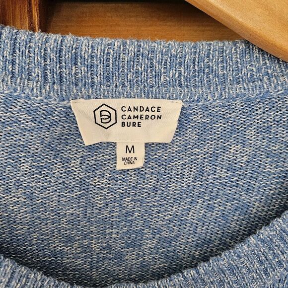 Candace Cameron Bure Cardigan Womens M Blue Cotton Sweater Classic Minimalist - Picture 2 of 9